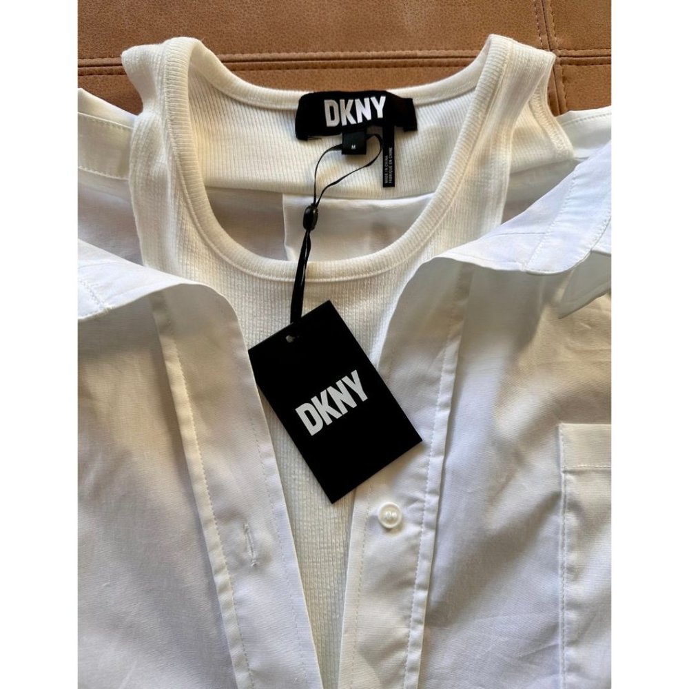DKNY Cotton Poplin women’s buttoned closure oversized Top shirt size M - Picture 8 of 10